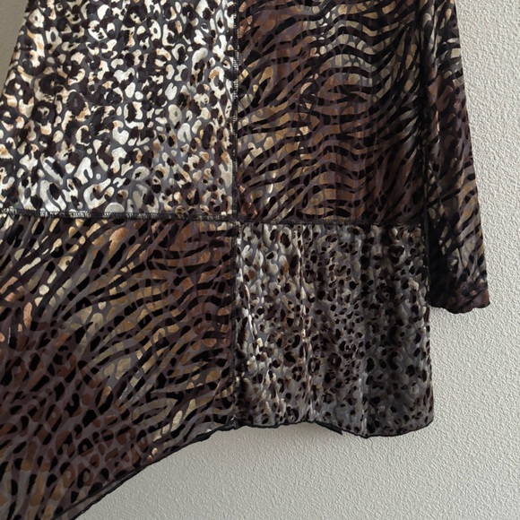 Ali Miles Velvet Velour Burnout Mixed Animal Print Blouse 3/4 Sleeve Boho - Picture 8 of 12